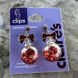 Claire's Clip On Earrings Christmas Ornaments Holiday‎ Bow Accessories
